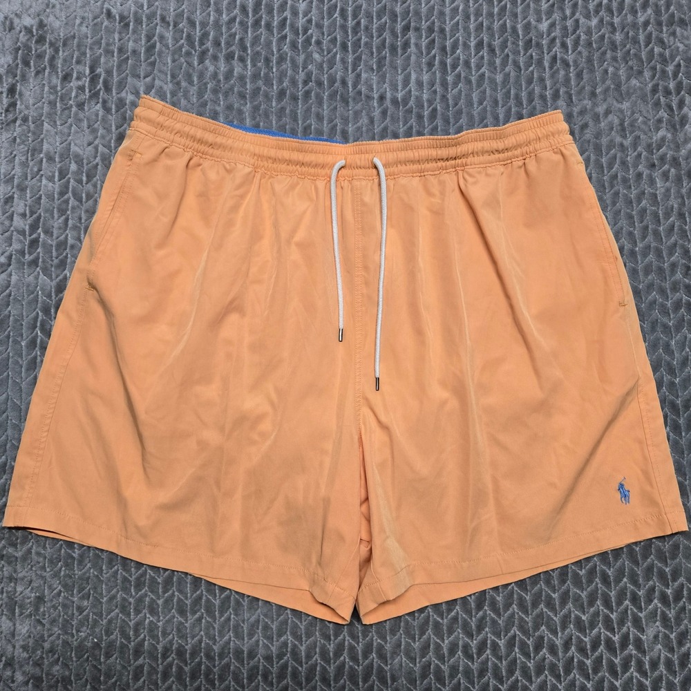 Polo Ralph Lauren Mens Orange Peach Swim Trunks Blue Pony Logo Mesh Lined 2XB 40
